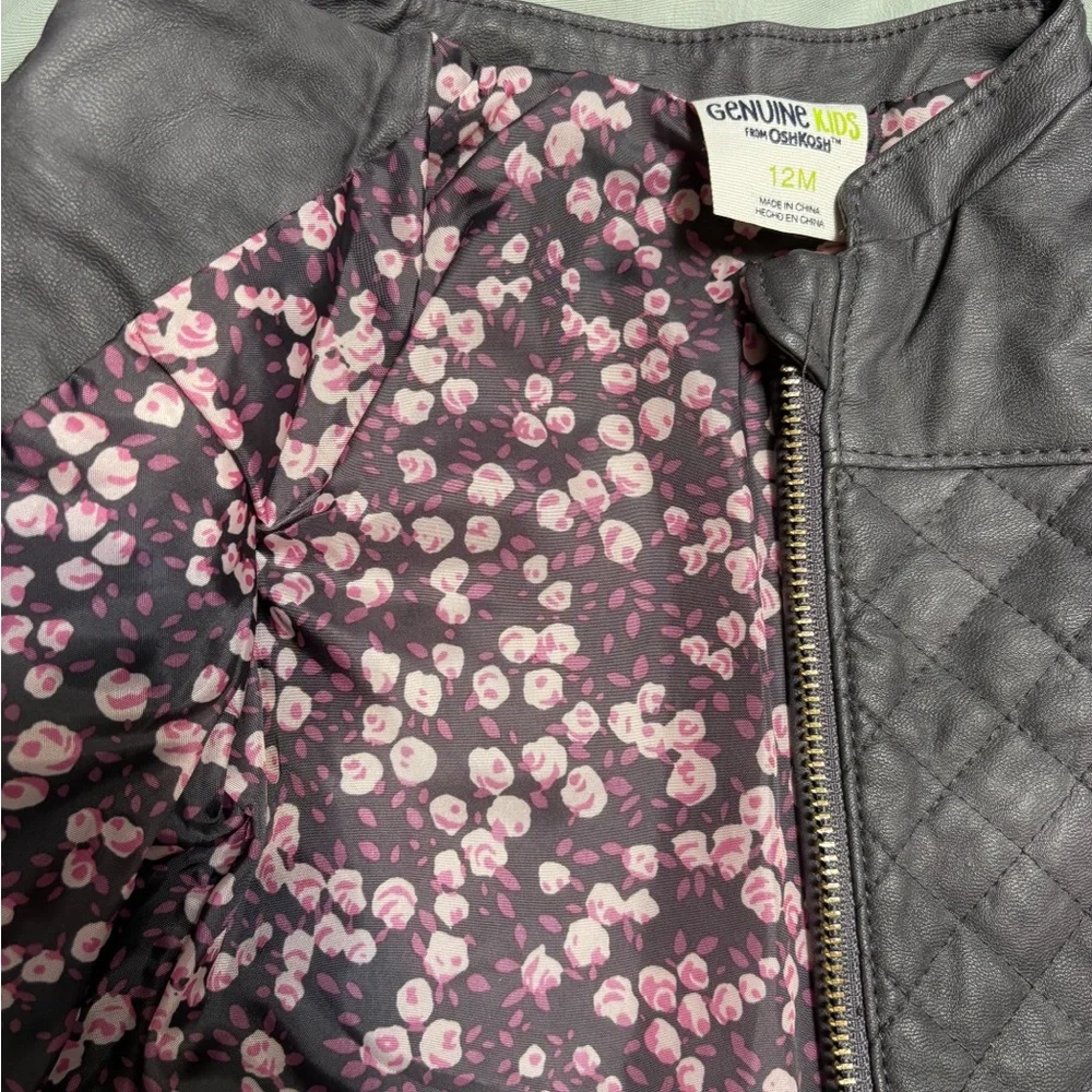 OshKosh B'gosh Quilted Gray Jacket‎ Pink Floral Lining Size 12 Months EUC Unused